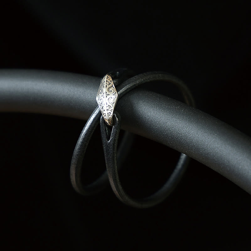 Unisex-Leder-Mehrfach-Schutzarmband mit Silber