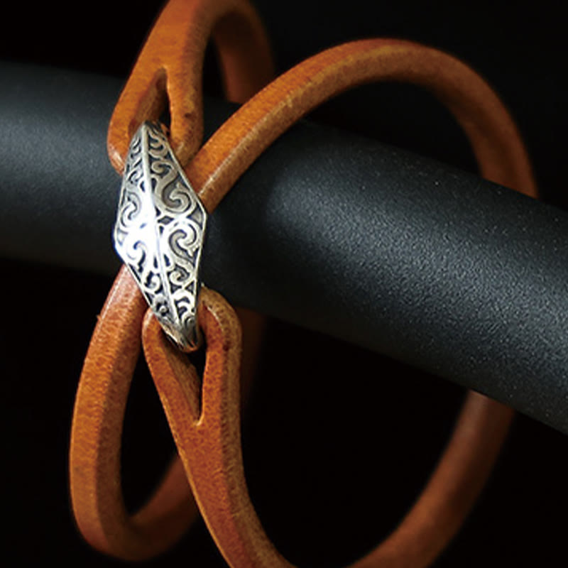 Unisex-Leder-Mehrfach-Schutzarmband mit Silber