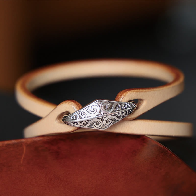 Unisex-Leder-Mehrfach-Schutzarmband mit Silber