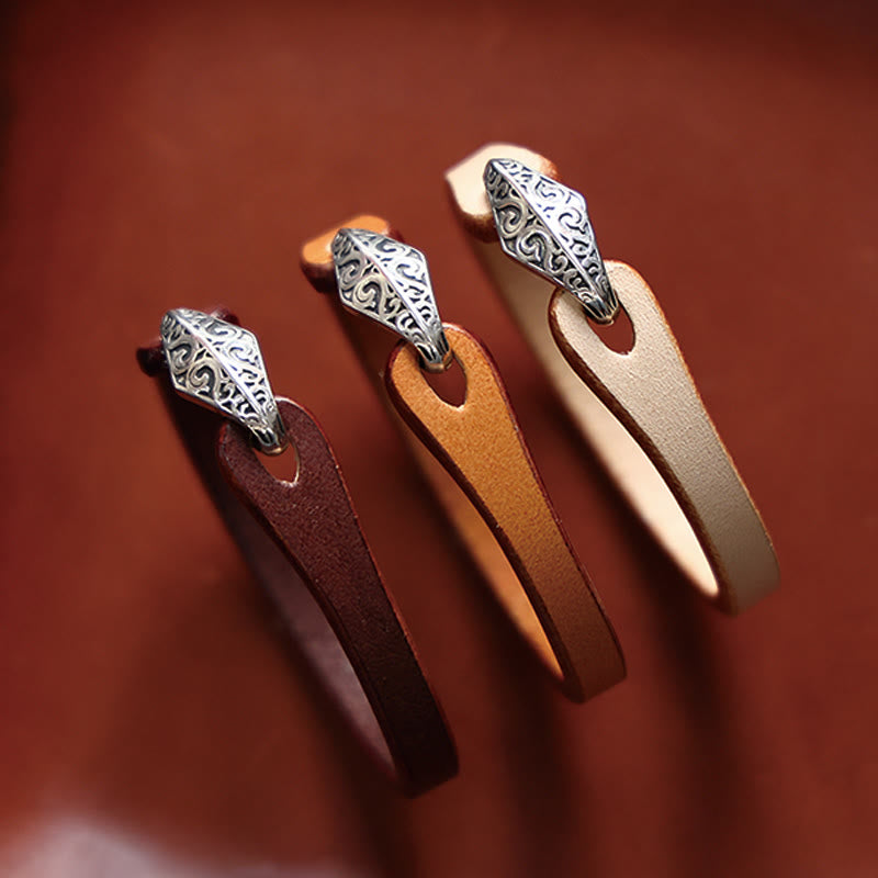 Unisex-Leder-Mehrfach-Schutzarmband mit Silber