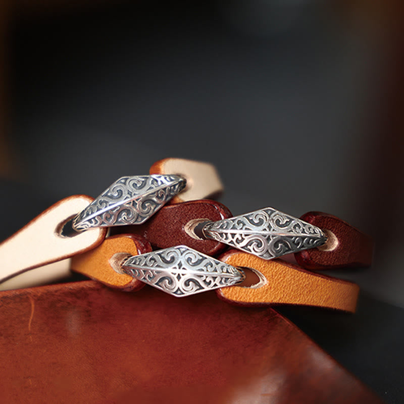 Unisex-Leder-Mehrfach-Schutzarmband mit Silber