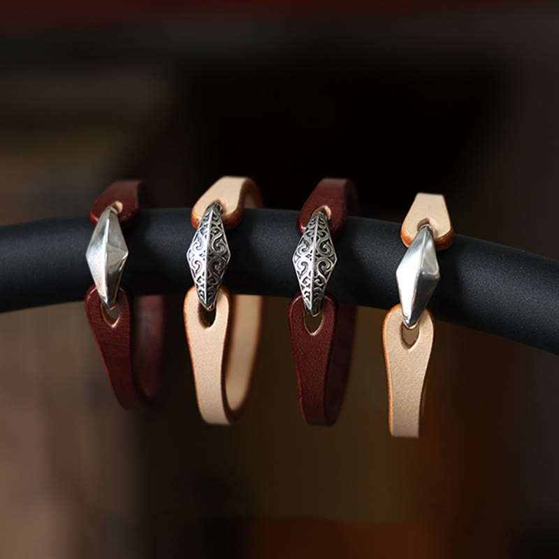 Unisex-Leder-Mehrfach-Schutzarmband mit Silber