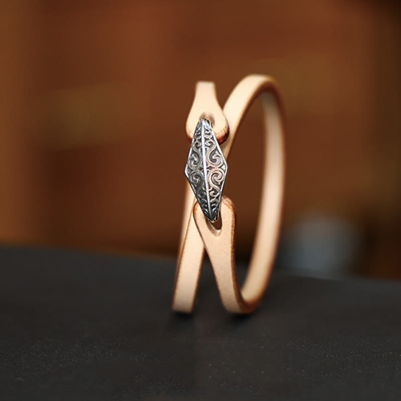 Unisex-Leder-Mehrfach-Schutzarmband mit Silber