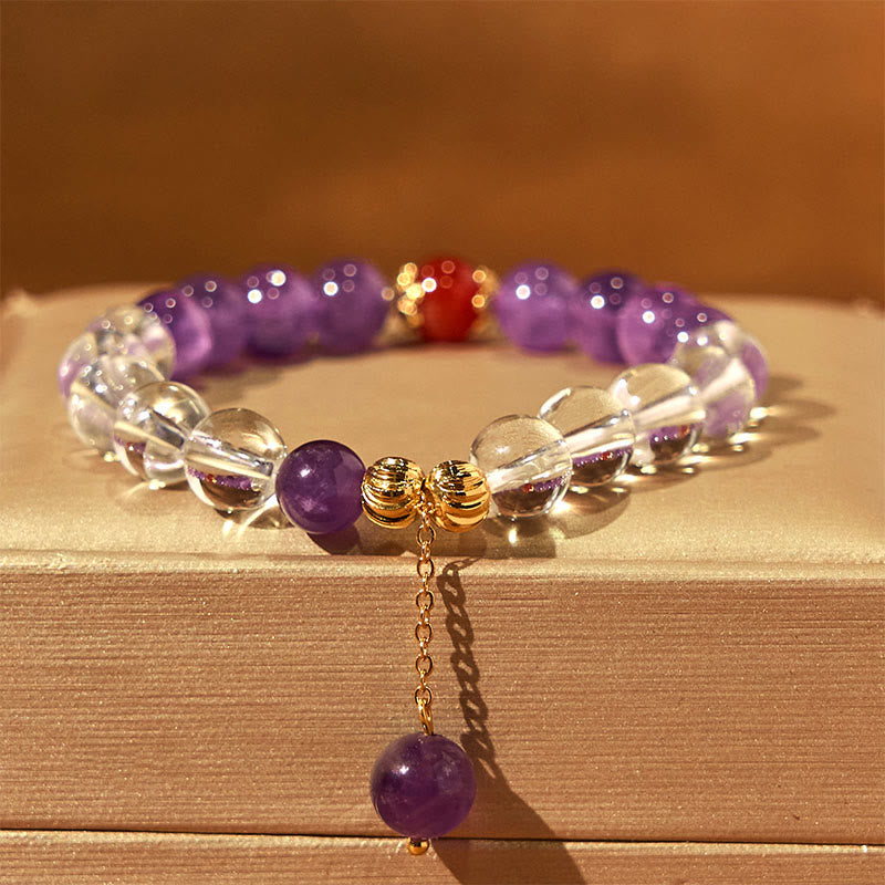 8 mm Amethyst-Kommunikationsarmband mit weißem Kristall