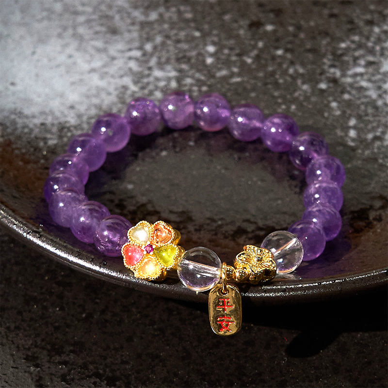 8 mm Amethyst-Armband mit weißem Kristall und Heilstein
