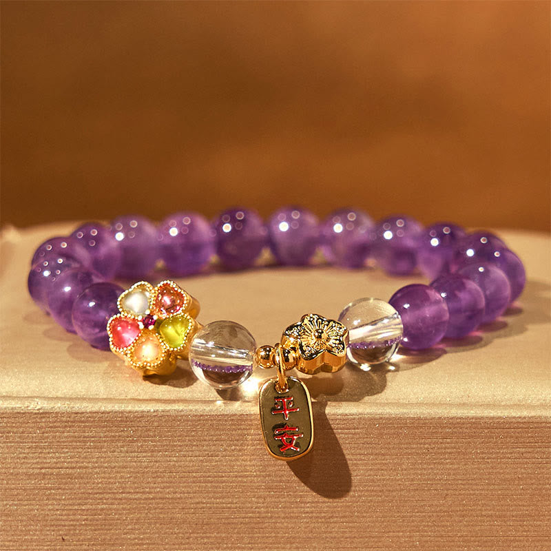 8 mm Amethyst-Armband mit weißem Kristall und Heilstein