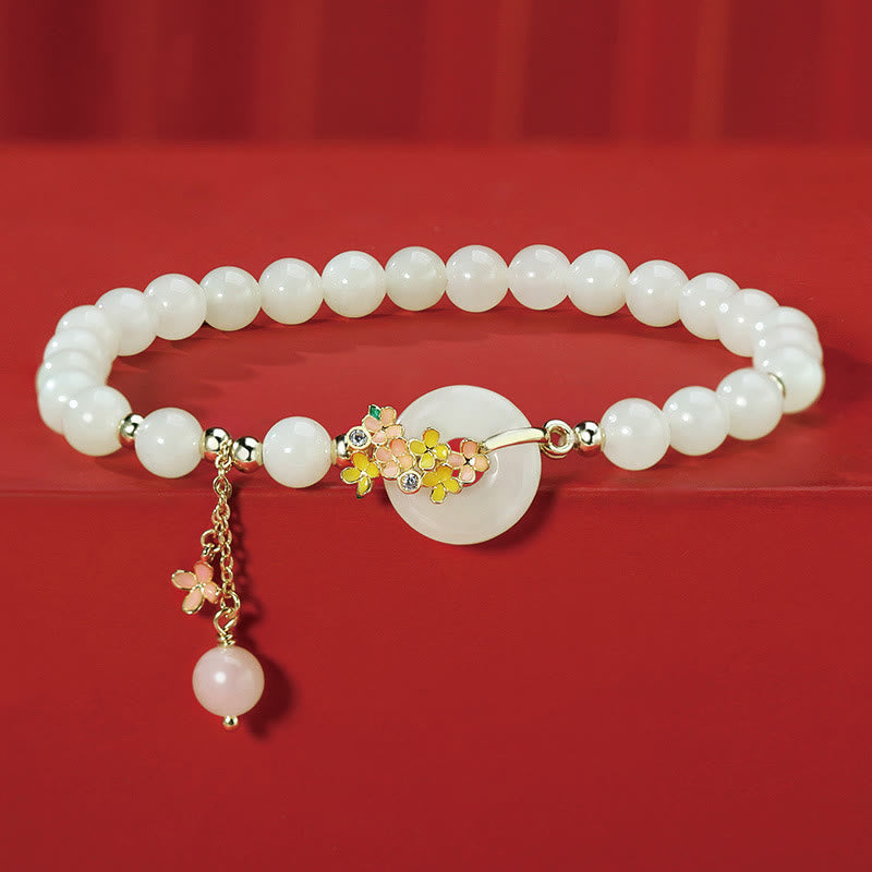 Hetian Jade Peace Buckle Bracelet & Necklace with Osmanthus Flowers