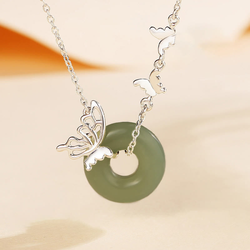 14-17cm Hetian Jade Peace Buckle Butterfly Bracelet & Necklace