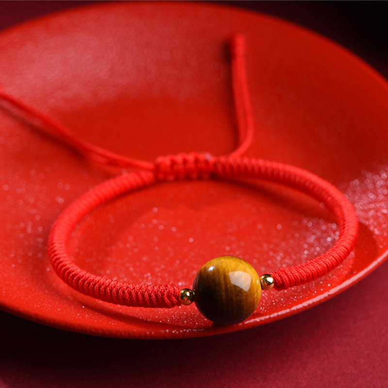 8 mm großes Schutzarmband mit drei Perlen und Tigerauge, mit rotem oder schwarzem Seil