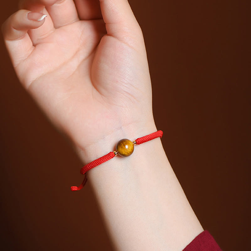 8 mm großes Schutzarmband mit drei Perlen und Tigerauge, mit rotem oder schwarzem Seil