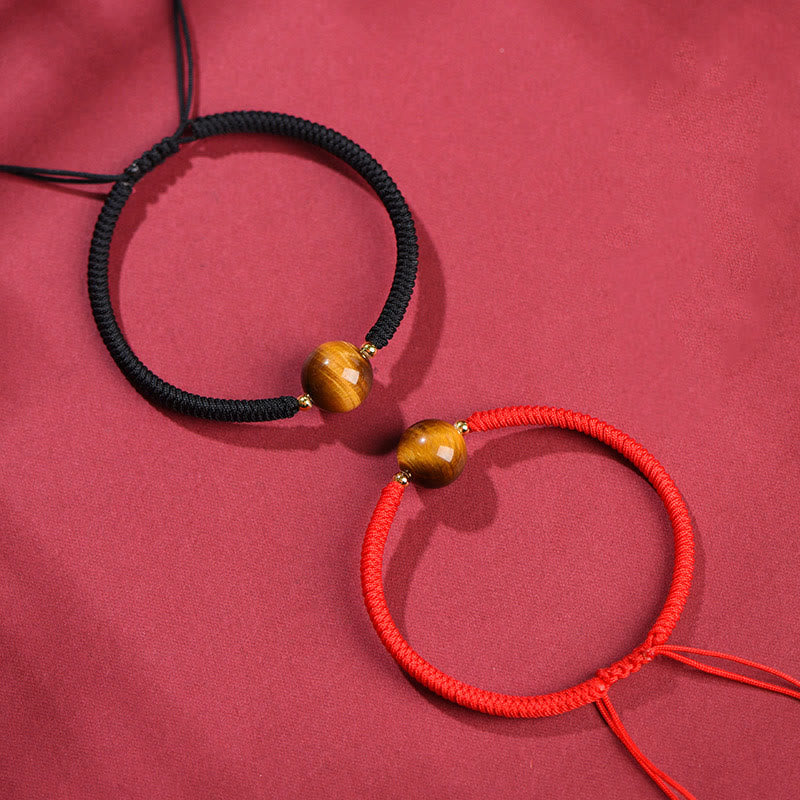 8 mm großes Schutzarmband mit drei Perlen und Tigerauge, mit rotem oder schwarzem Seil