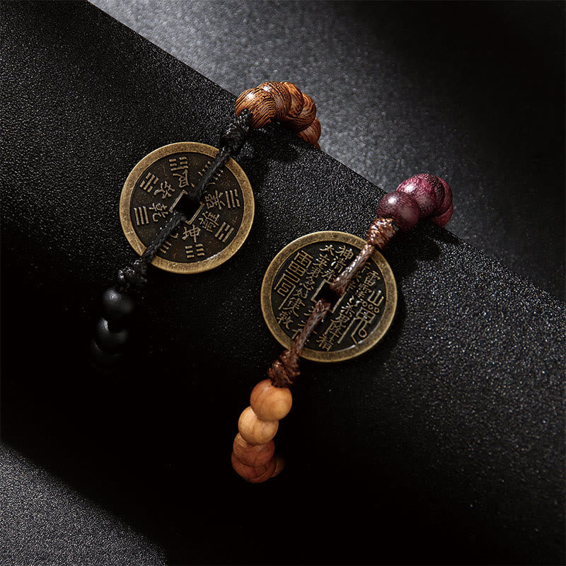 Ebenholz-Bagua-Kupfermünzen-Schutzarmband