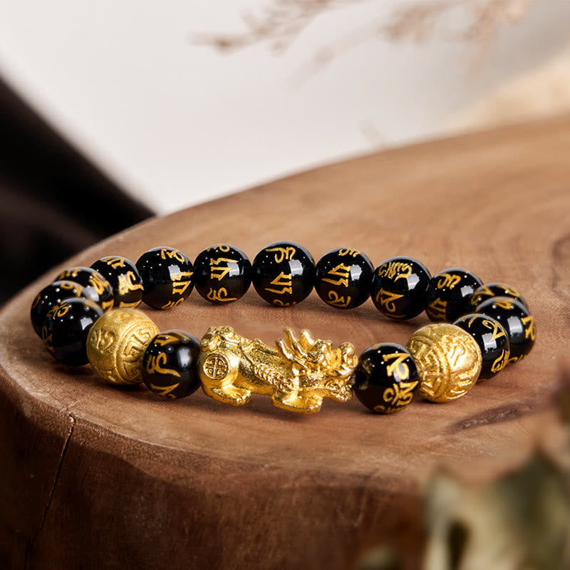 12 mm Feng Shui Pixiu Obsidian Reichtumsarmband
