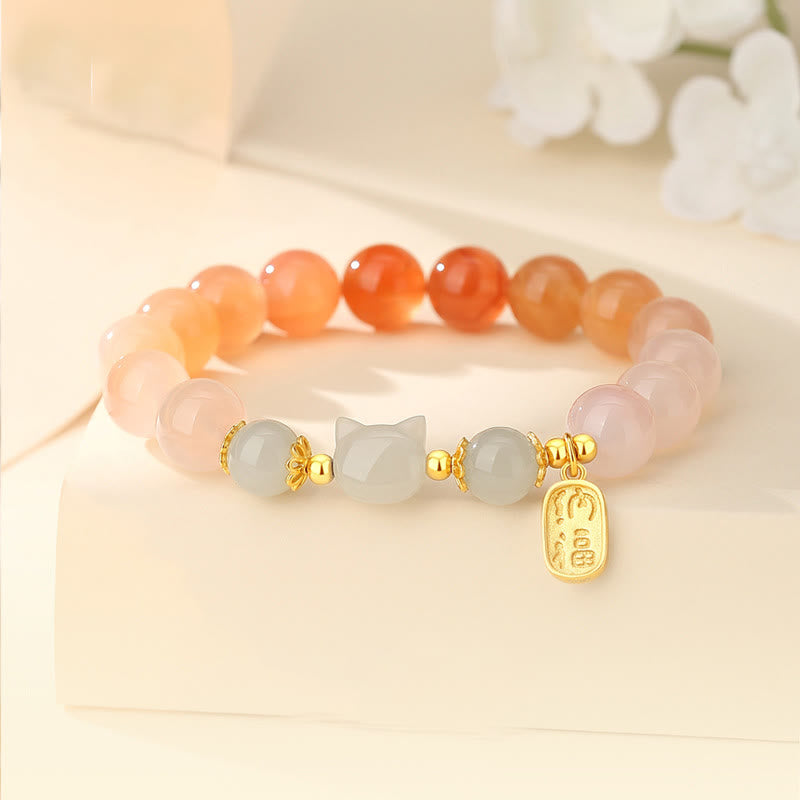 Rotes Achat-Hetian-Jade-Katzen-Fu-Vertrauensarmband