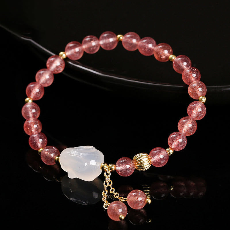 6mm Strawberry Quartz Rabbit Healing Bracelet for Women