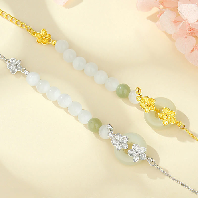 Glücksarmband aus Hetian-Jade mit Pfirsichblüte