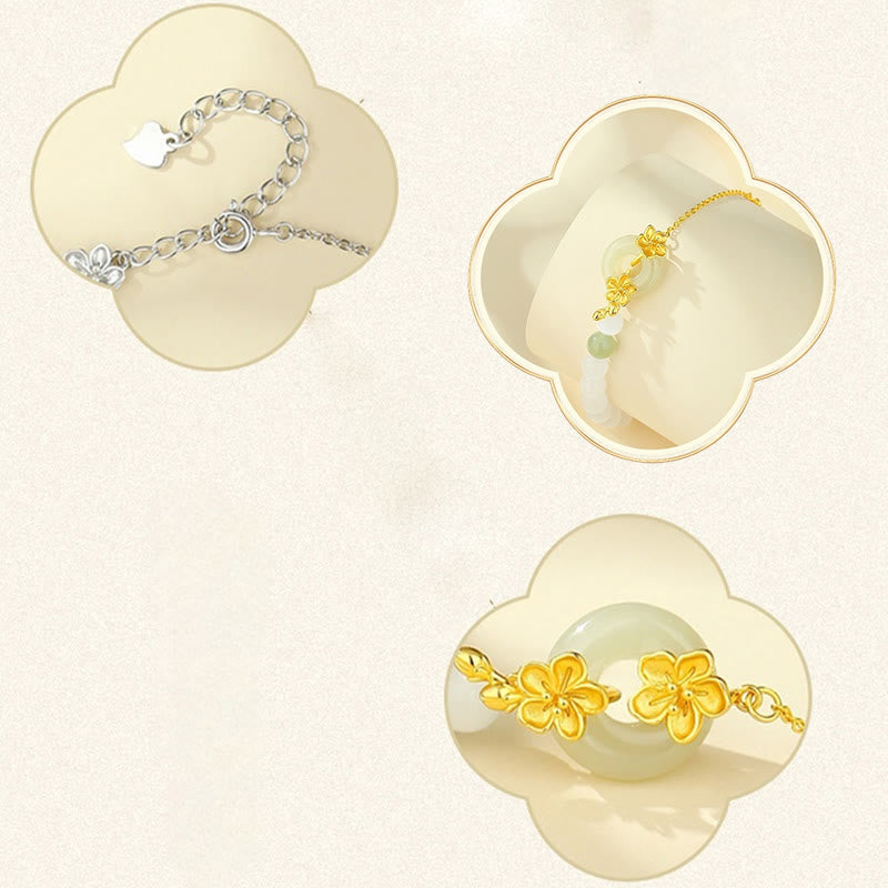 Glücksarmband aus Hetian-Jade mit Pfirsichblüte