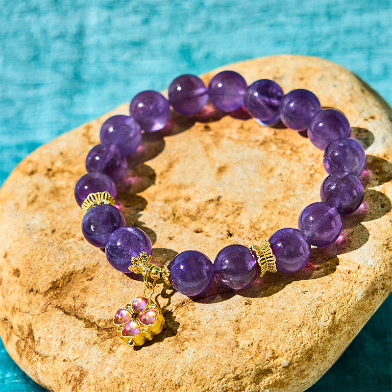 10 mm Amethyst-Kommunikationsarmband mit vierblättrigem Kleeblatt