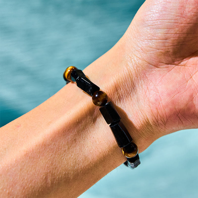 8 mm schwarzes Turmalin-Tigerauge-Schutzarmband