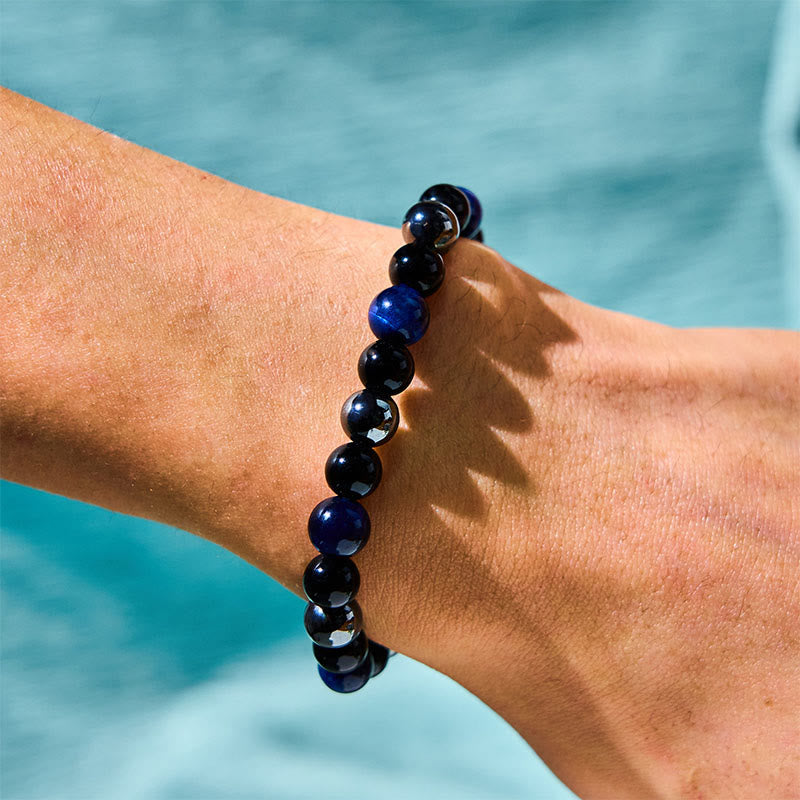 8 mm Tigerauge-Obsidian-Hämatit-Armband für Herren zum Schutz