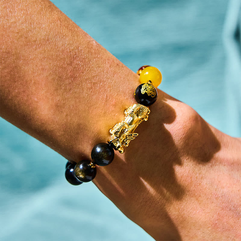 10mm Gold Sheen Obsidian Pi Xiu Wealth Protection Bracelet
