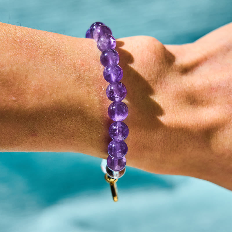 8 mm Amethyst-Armband mit weißem Kristall und Heilstein
