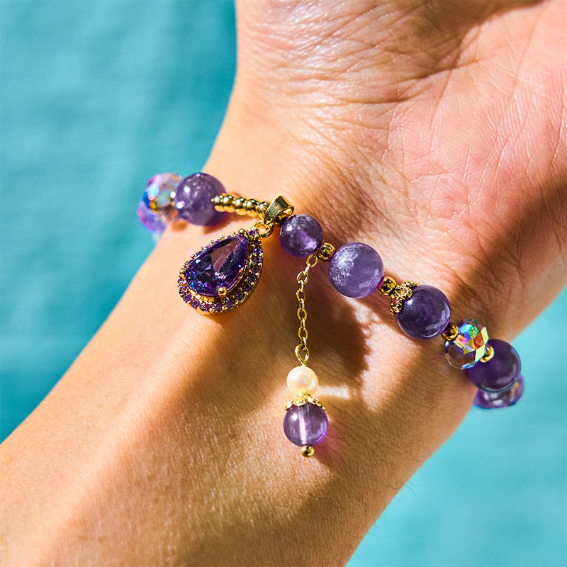 8 mm Amethyst-Liebesherz-Heilarmband für spirituelles Gleichgewicht
