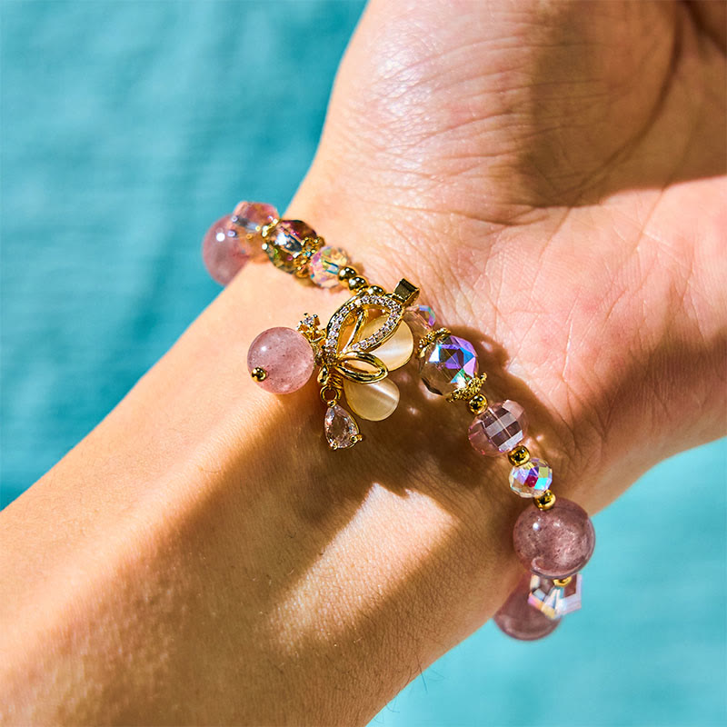 10mm Strawberry Quartz Butterfly Spiritual Bracelet for Women