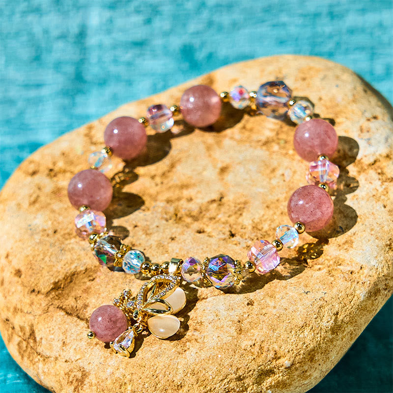 10mm Strawberry Quartz Butterfly Spiritual Bracelet for Women