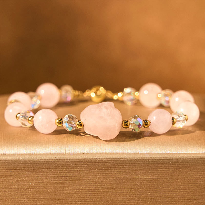 8mm Rose Quartz Rabbit Healing Bracelet for Love & Harmony