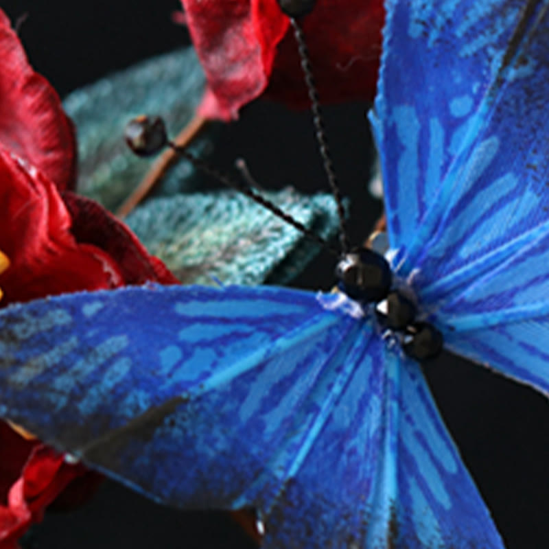 Chinesische Haarnadel | Rote Blume & Blauer Schmetterling