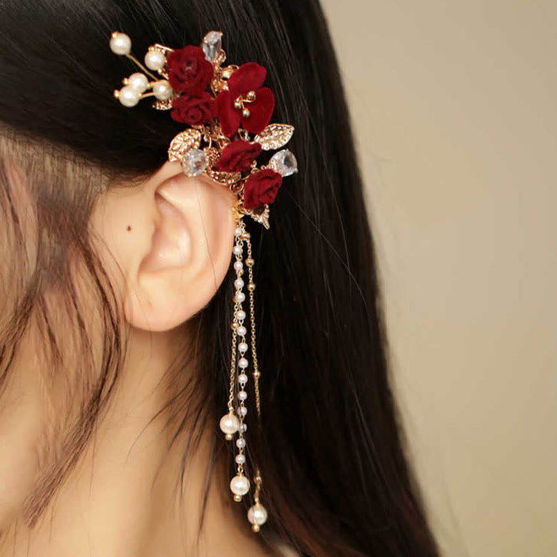 Red Camellia Tassel Chinese Hair Clip | Retro Style Hairpin