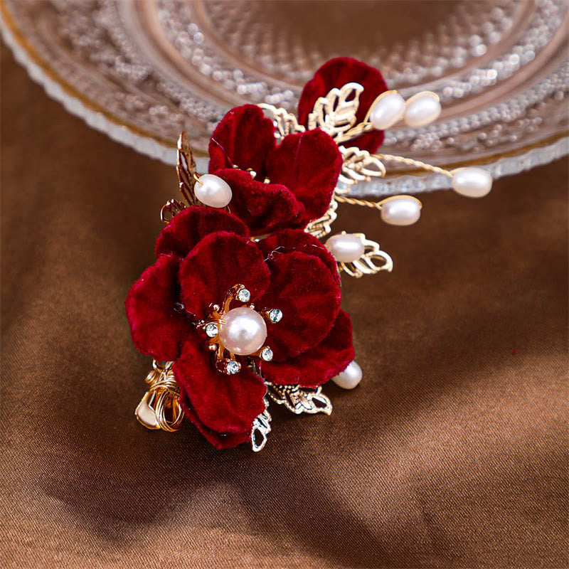 Red Camellia Vintage Chinese Hair Clip | Healing Sounds