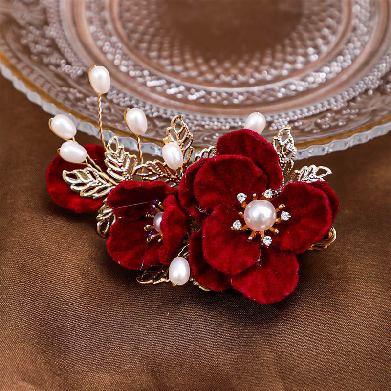 Red Camellia Vintage Chinese Hair Clip | Healing Sounds