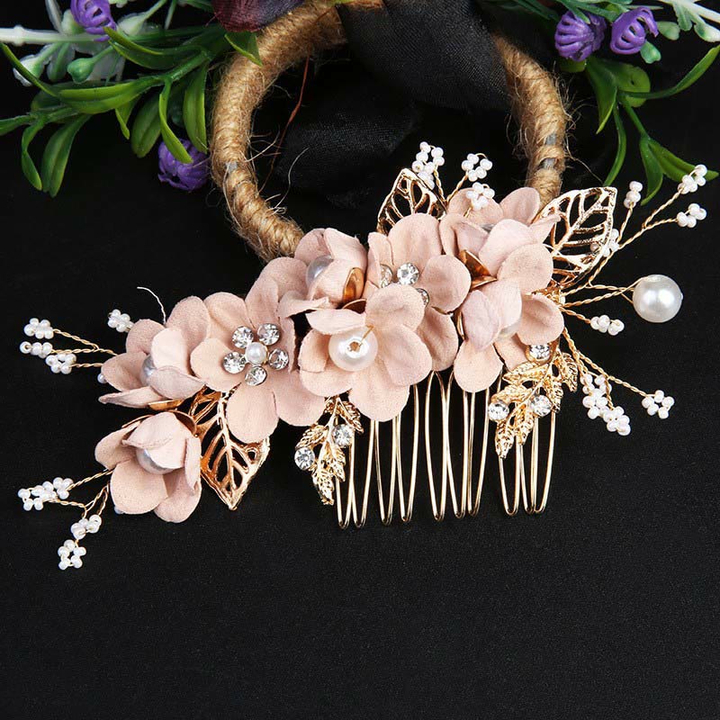 Golden Leaf Flower Pearl Chinese Hairpin Set - 4Pcs Elegant Comb