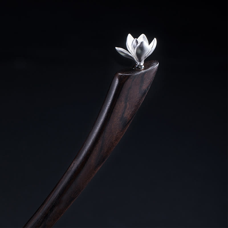 Magnolia Ebony Flower Hairpin in 925 Sterling Silver | Blessing Gift