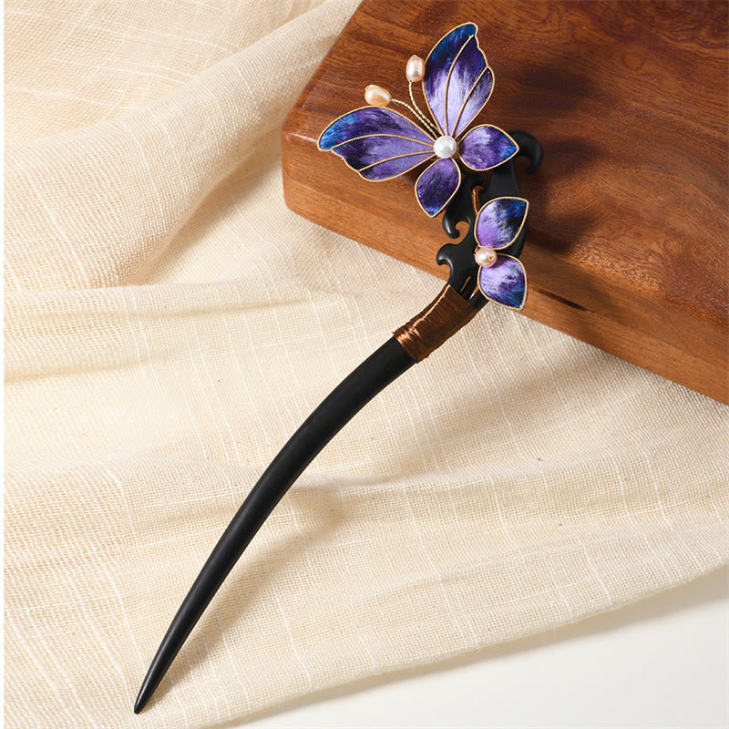 Ebony Wood Butterfly Pearl Hairpin | Chinese Traditional Elegance