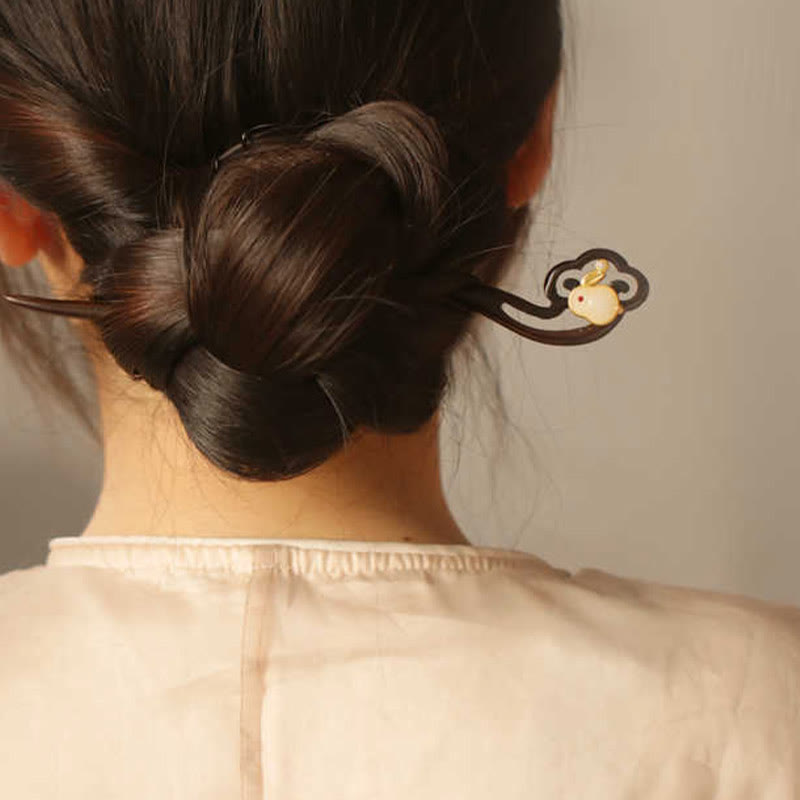 Sandalwood Rabbit Hairpin | Auspicious Cloud Chinese Hairpin