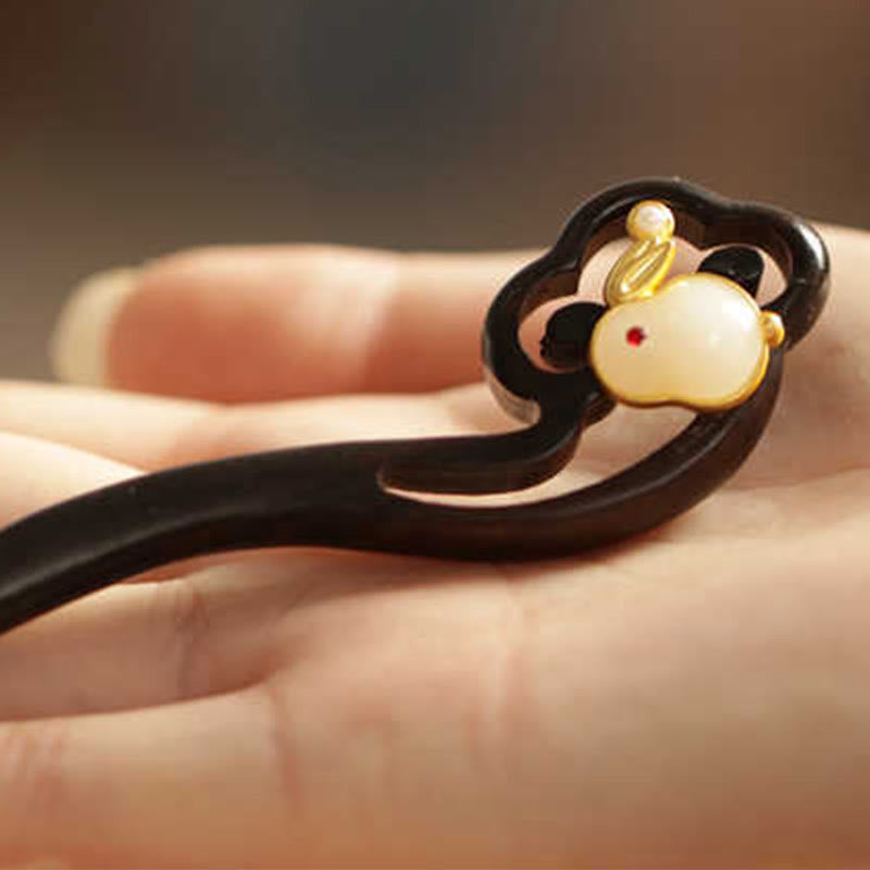 Sandalwood Rabbit Hairpin | Auspicious Cloud Chinese Hairpin