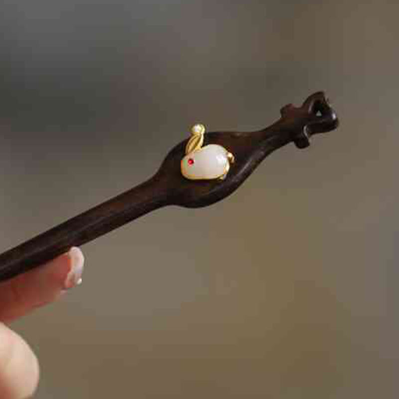 Sandalwood Rabbit Hairpin | Auspicious Cloud Chinese Hairpin