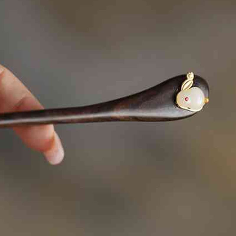 Sandalwood Rabbit Hairpin | Auspicious Cloud Chinese Hairpin