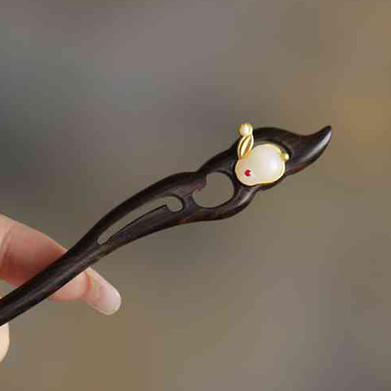 Sandalwood Rabbit Hairpin | Auspicious Cloud Chinese Hairpin