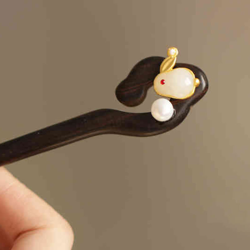Sandalwood Rabbit Hairpin | Auspicious Cloud Chinese Hairpin