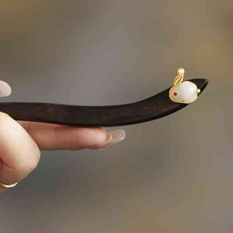 Sandalwood Rabbit Hairpin | Auspicious Cloud Chinese Hairpin