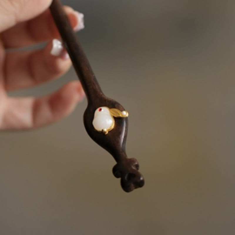 Sandalwood Rabbit Hairpin | Auspicious Cloud Chinese Hairpin
