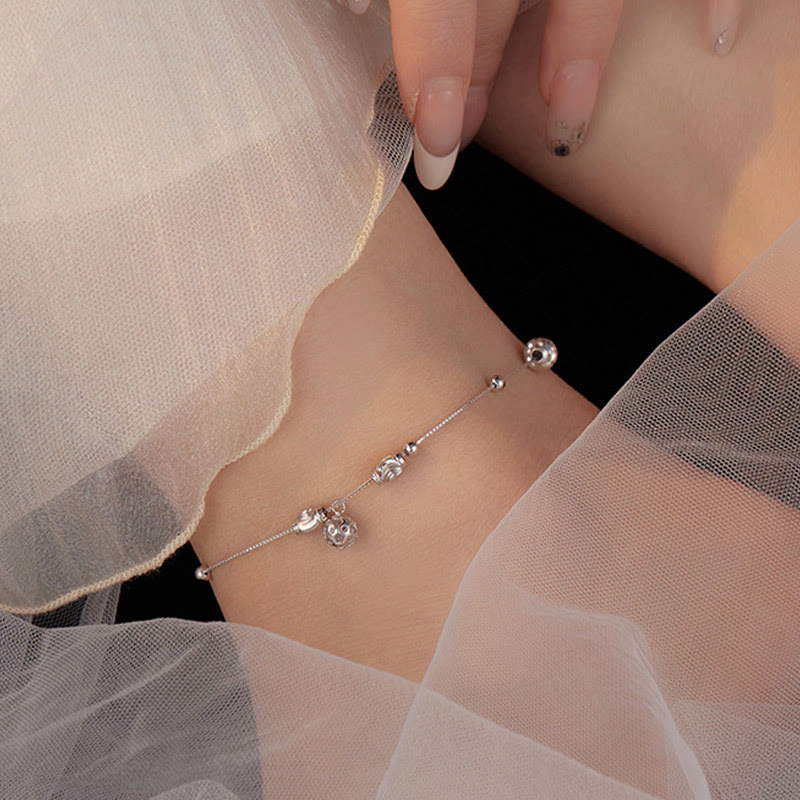 925 Sterling Silber Einfaches Perlen-Fußkettchen