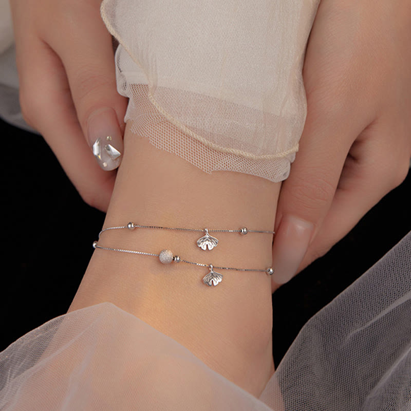 925 Sterling Silber Ginkgo Schutz Fußkettchen