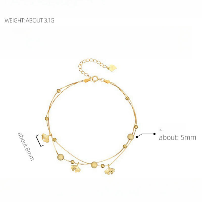 925 Sterling Silber Ginkgo Schutz Fußkettchen