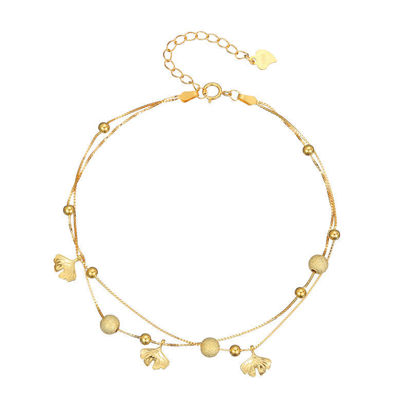 925 Sterling Silber Ginkgo Schutz Fußkettchen