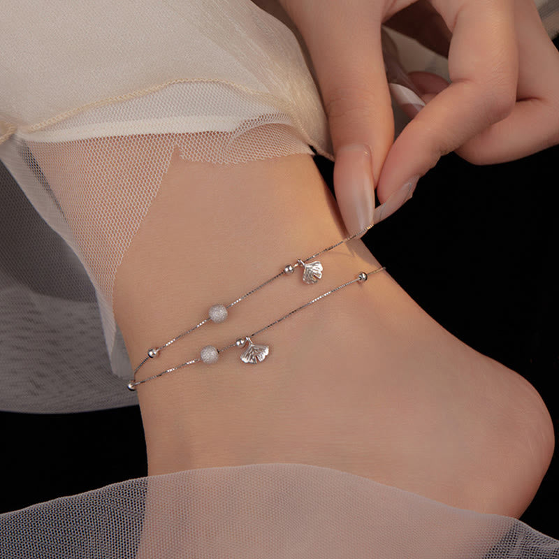 925 Sterling Silber Ginkgo Schutz Fußkettchen